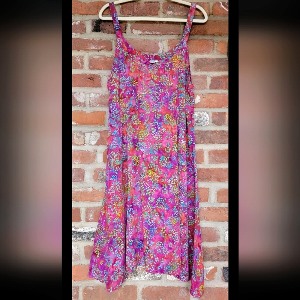 Floral Print Midi Beach Dress Hand Made Adjust Waist Tie Back Large